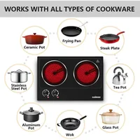 Burner, 1800W Ceramic Electric Hot Plate for Cooking, Dual Control Infrared Cooktop, Portable Countertop Burner, Glass P 2