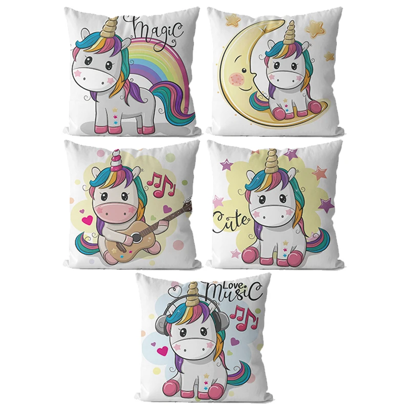 

Cartoon Unicorn Horse Rainbow Pattern Printed Soft Square Pillowslip Polyester Cushion Cover Pillowcase Living Room Home Decor