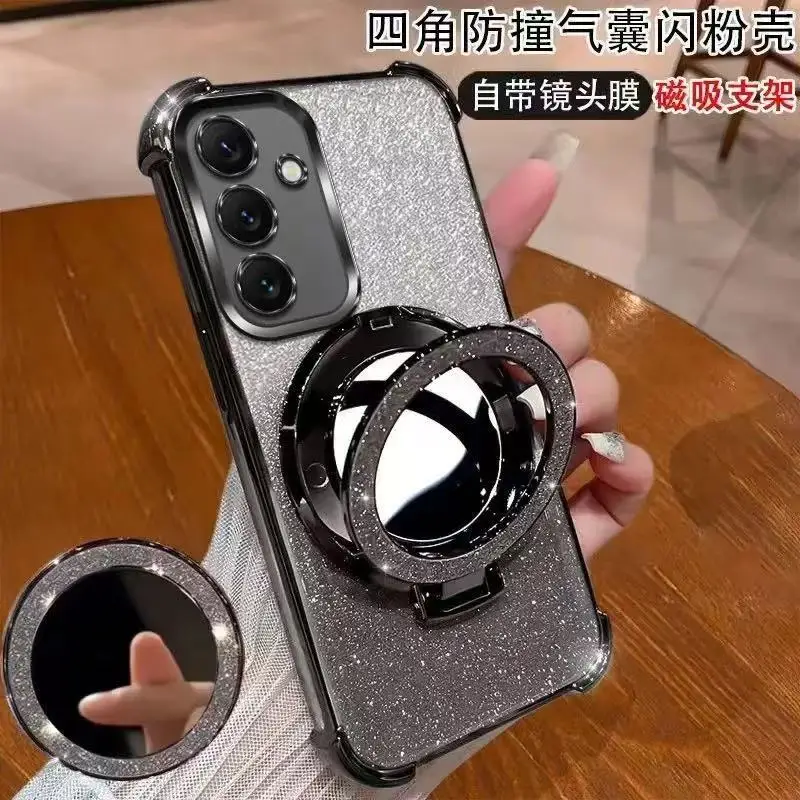 Magsafe Glitter Plating Case with Gyro Mirror Holder Cover