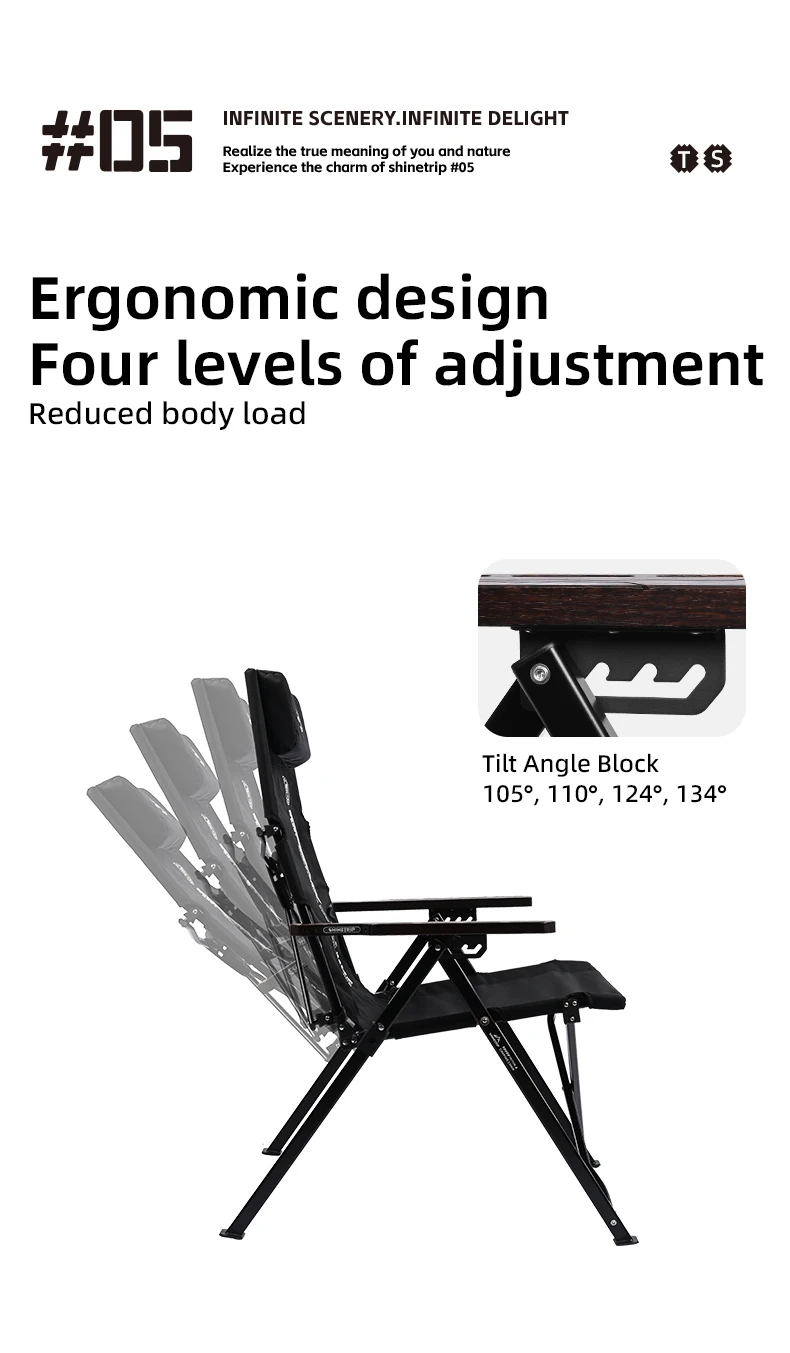 Description Picture 6 of itemShineTrip 05 Series Outdoor Folding Chair Portable Camping Adjustable Folding Chair Office Lunch Nap Fishing Picnic Chair