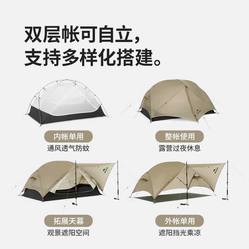 Naturehike Mongar UL Tent 1-2 Person Ultralight 15D Nylon Rainproof Double Layer Camping Outdoor Hiking Backpacking Cycling Tent