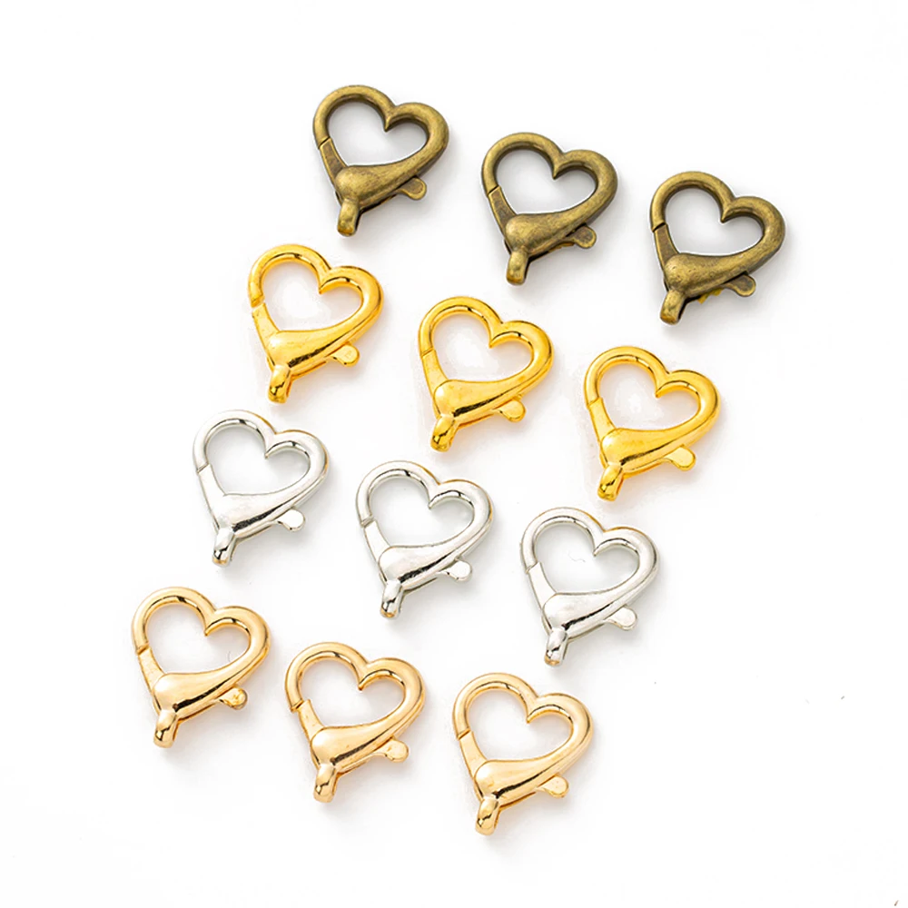 10 stücke 22x26mm Metall Herz Form Frühling Schnalle Karabinerverschluss Haken Für DIY Schlüsselbund Halsketten Armbänder schmuck Machen Zubehör – Detail 1