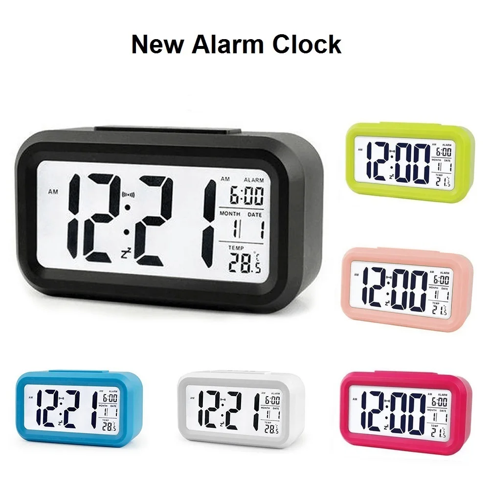 Digital Snooze LED Alarm Clock Backlight Time Calendar Thermometer Temperature 