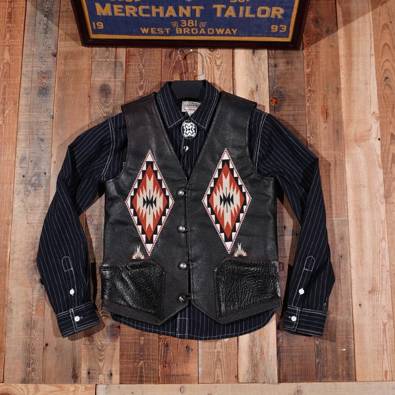 

Tailor Brando Indian Embroidered Navajo Style Cowhide Biker American Vintage Western Cowboy Vest