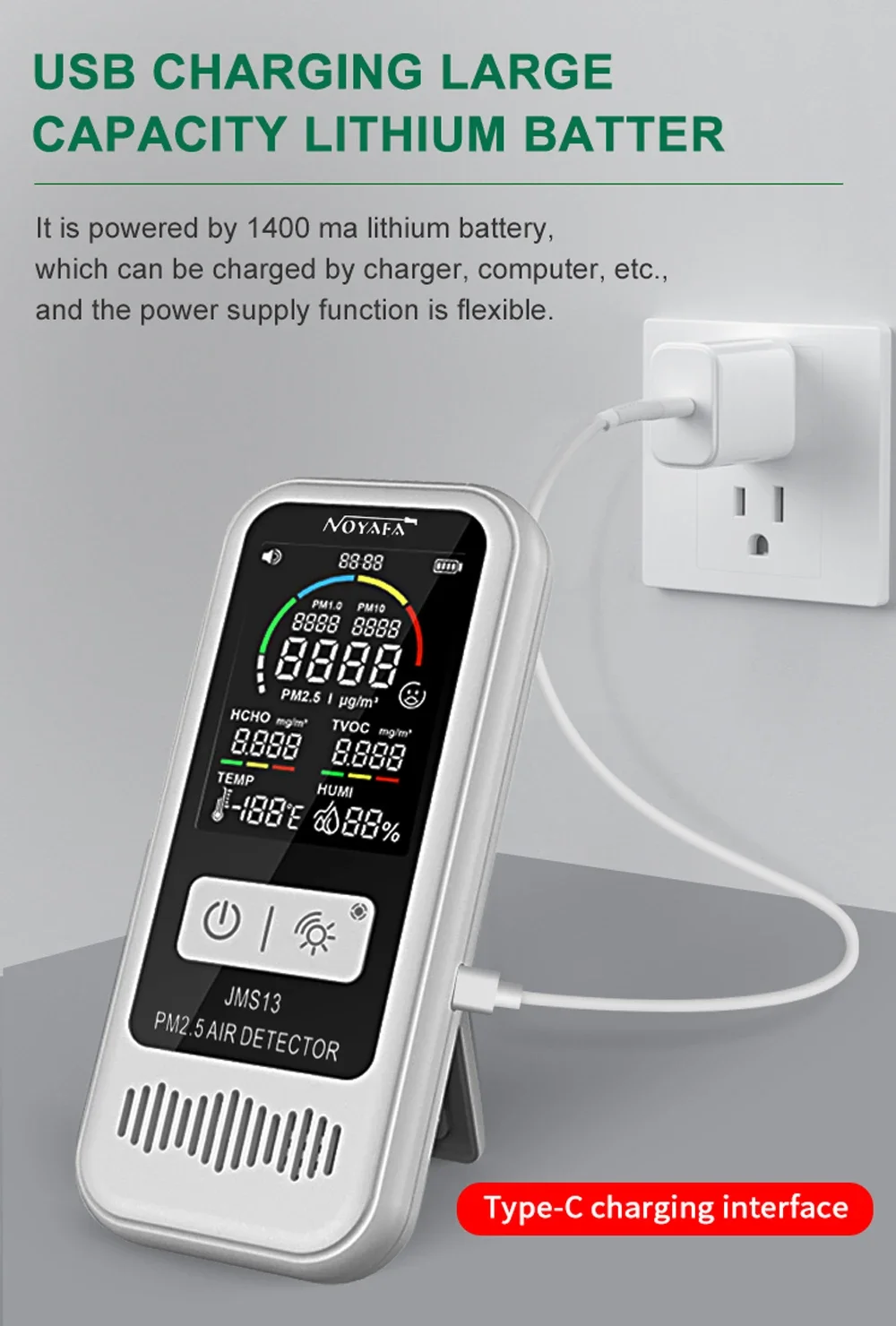 Noyafa Jms13 6 In 1 Multifunctional Air Detector HCHO CO2 PM2.5 PM1.0 Humidity M