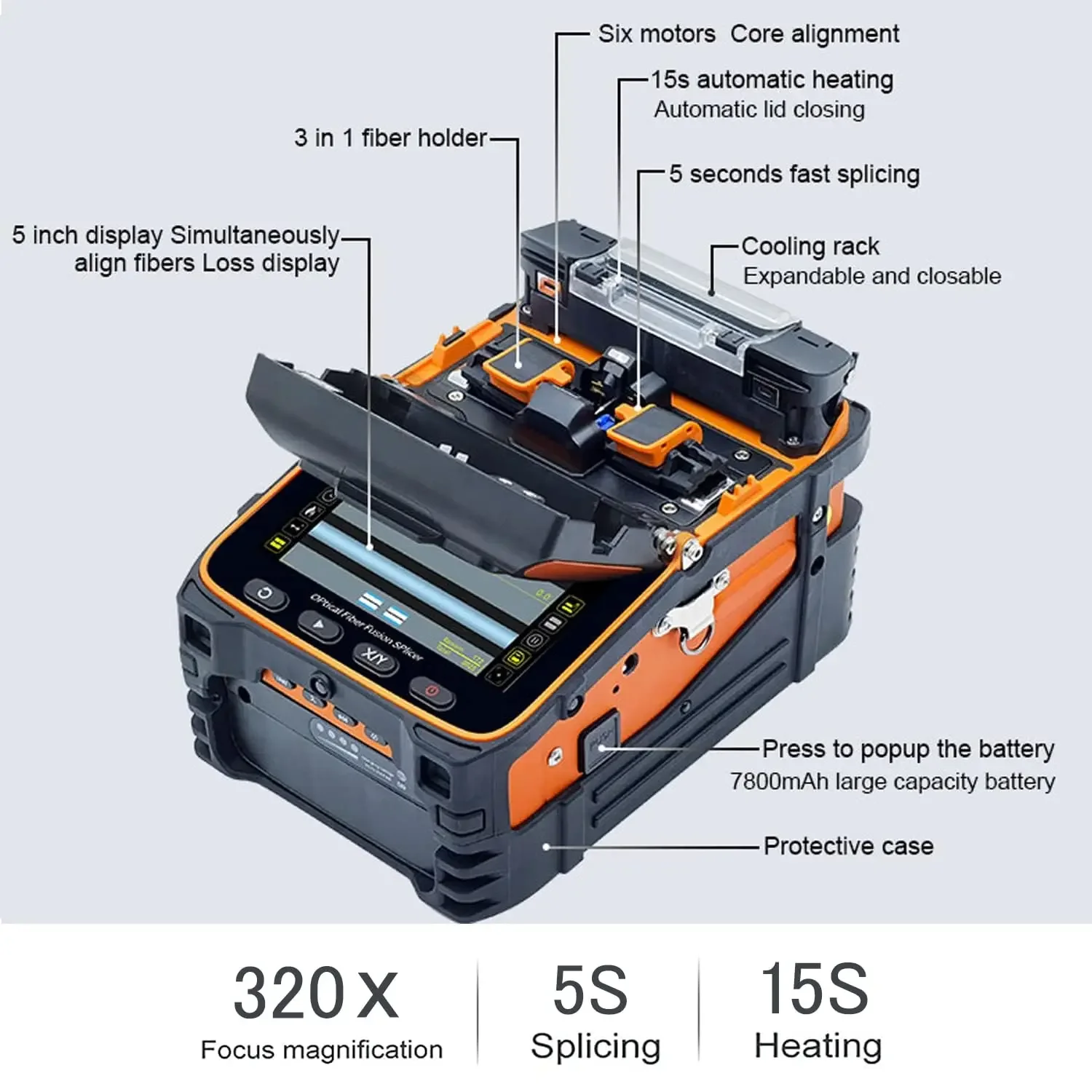 AI-9 Fusion Splicing Six Motor Core Alignment Fiber Fusion Splicer Automatic FTTH Fiber Optical Welding Splicing 5S Heating 15S