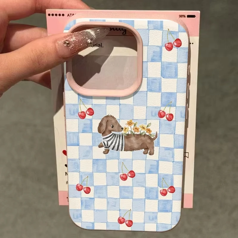Striped Dachshund Cherry Blossom Soft Silicone Phone Case Cover