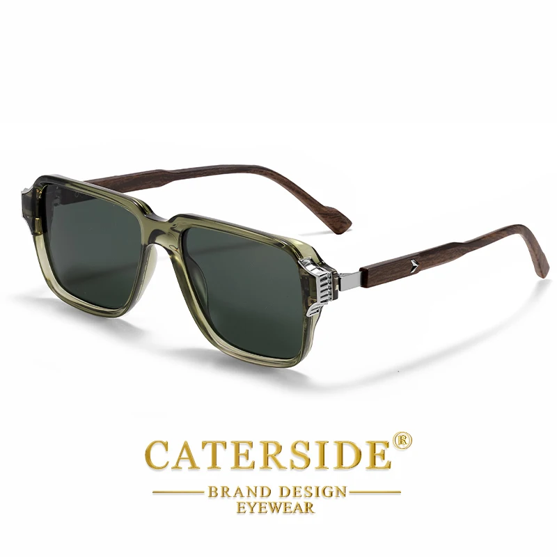 CATERSIDE Vintage Herren Polarisierte Sonnenbrille Quadratischer Rahmen Metalldekor Design Polycarbonat Sonnenbrille Damen Fahrbrille – Detail 13