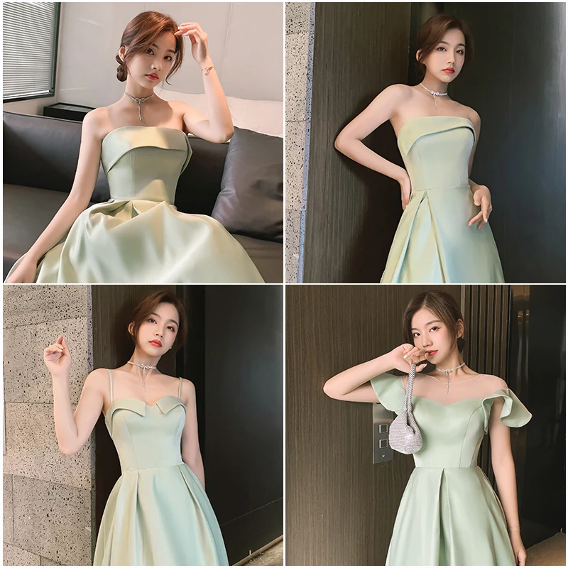 New Light grass green long sweat lady girl women princess bridesmaid banquet party ball dress performance gown