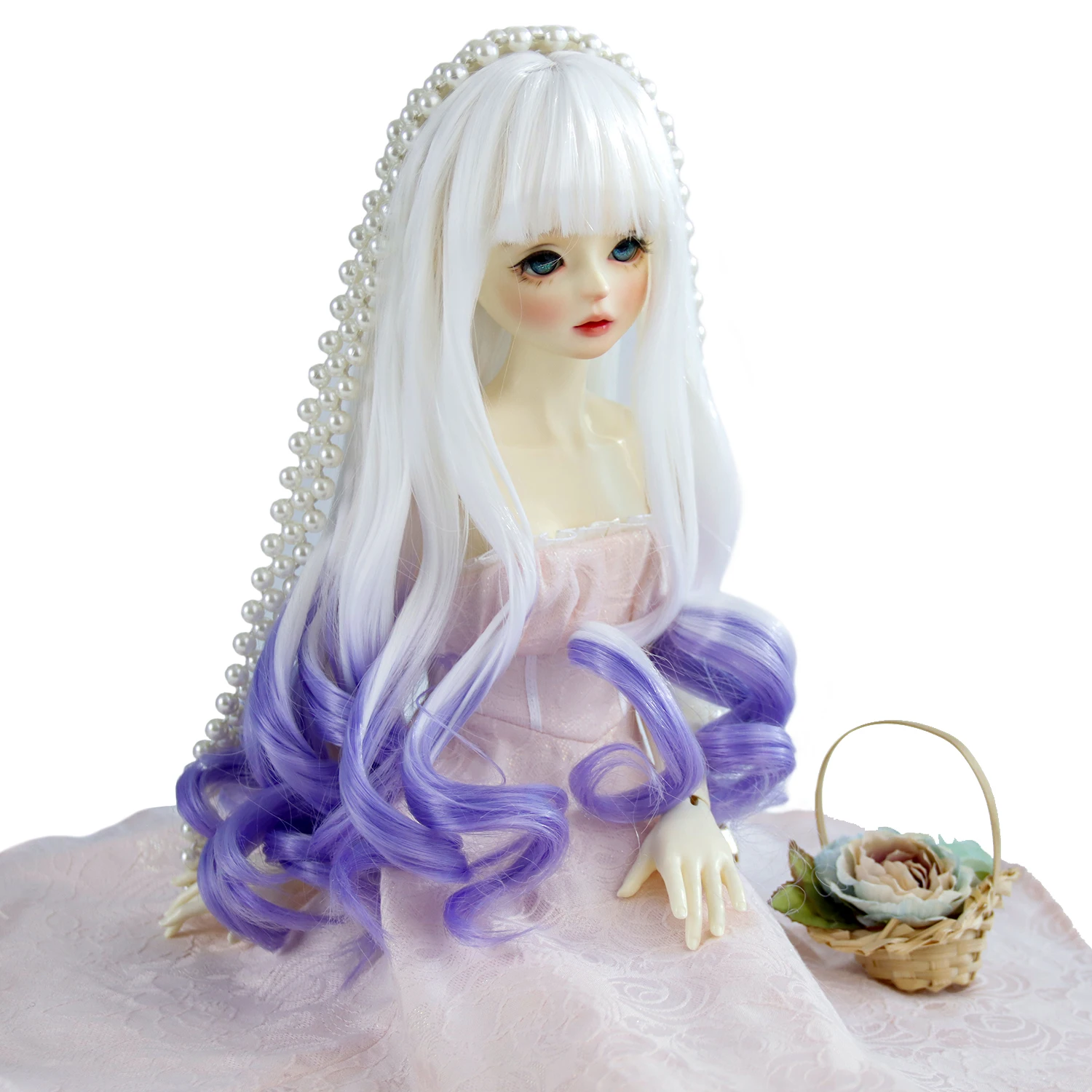 Aidolla 1/3 BJD Doll Hair Wig DIY Doll Accessories Gradient White Purple Long Bangs Curly Hair Big Roll Wig For DIY BJD/SD Doll long water wave none lace ginger orange high temperature wigs for women afro cosplay party daily synthetic hair wigs with bangs