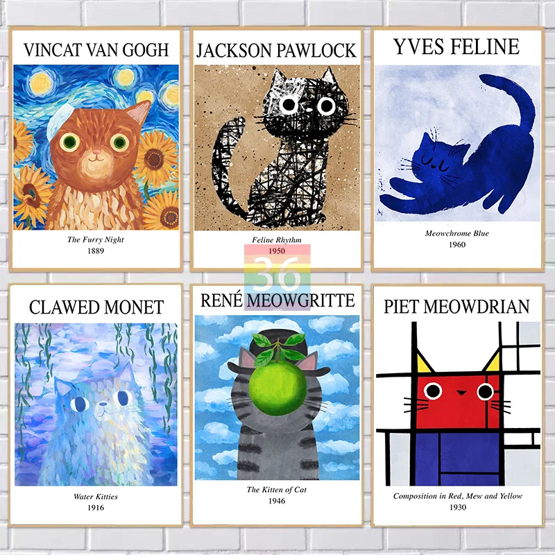 Astratta Gatto Vintage Pittura Stampe Poster Stampa Su Tela Astratta Home Decor Wall Art Picture Cat Wall Picture For Home Room
