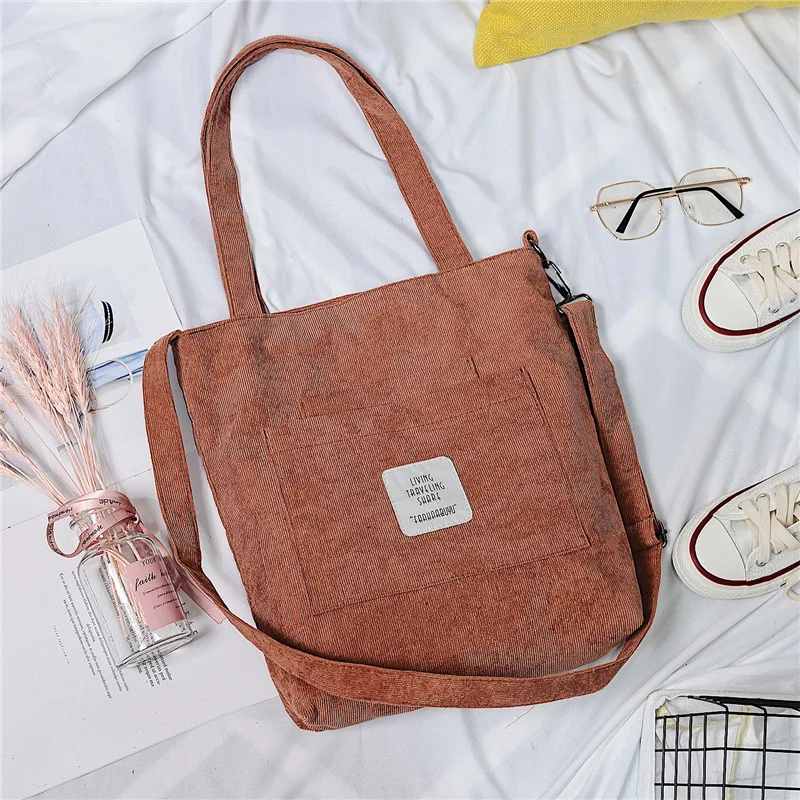 2021 New Literary Canvas Bag Women's Single Shoulder Messenger College Style Student Portable Corduroy Handbag 