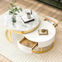 Modern Round Nesting Coffee Table with Drawers for Living Room in White 1