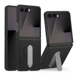 Vegan Leather 360° Rotating Stand Protective Case - Shockproof, Foldable Screen Cover - Galaxy Z Flip 7 FE (Black)
