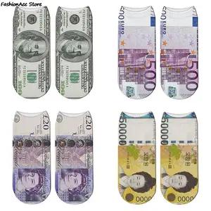 Модные носки с 3D принтом в стиле Харадзюку с изображением долларов йенов вон фунт евро рублей женские носки с изображением денежных купюр японские забавные носки