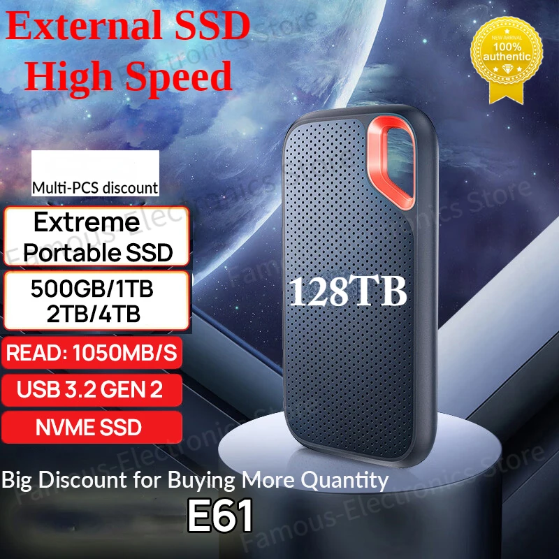 

Original E61 Portable External SSD USB 3.2 NVME 4TB 2TB 1TB 500GB Speed 1050MB/S Hard Drive Solid State Disk for Laptop Desktop