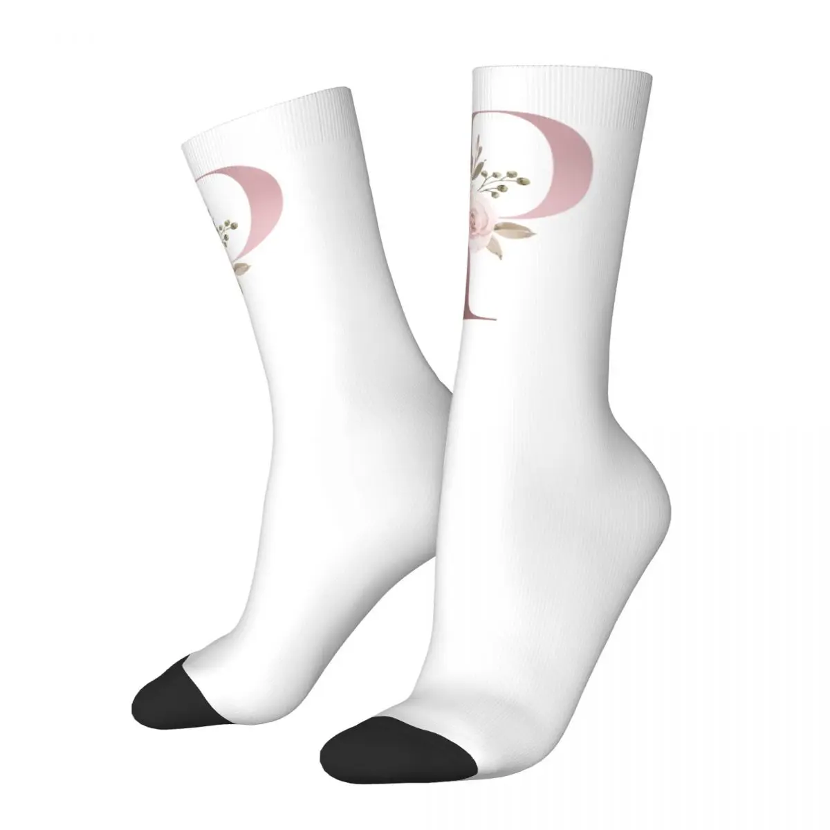 

New Male Men Socks Harajuku Letter P Sock Polyester Pink Floral Alphabet High Quality Women's Socks Spring Summer Autumn Winter
