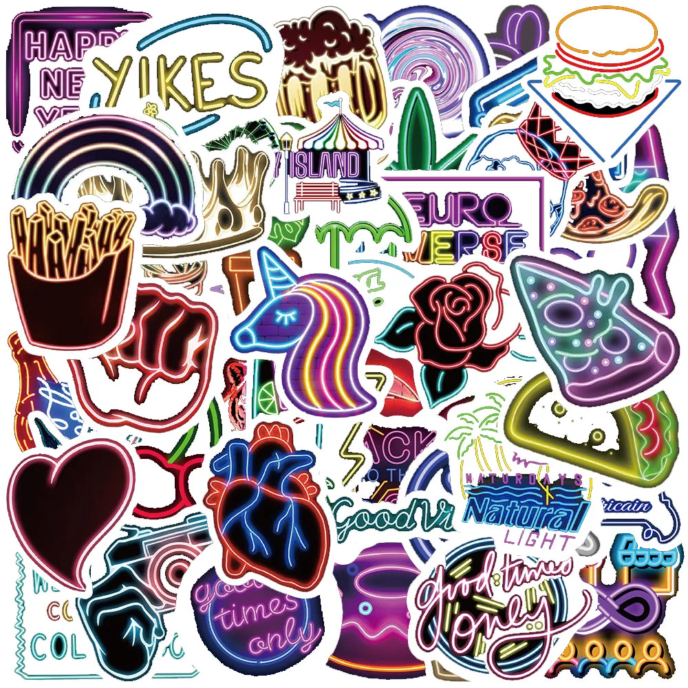 

10/30/50PCS New DIY Neon Cartoon Personality Creative Computer Luggage Table Car Chair Decoration Waterproof Sticker Wholesale