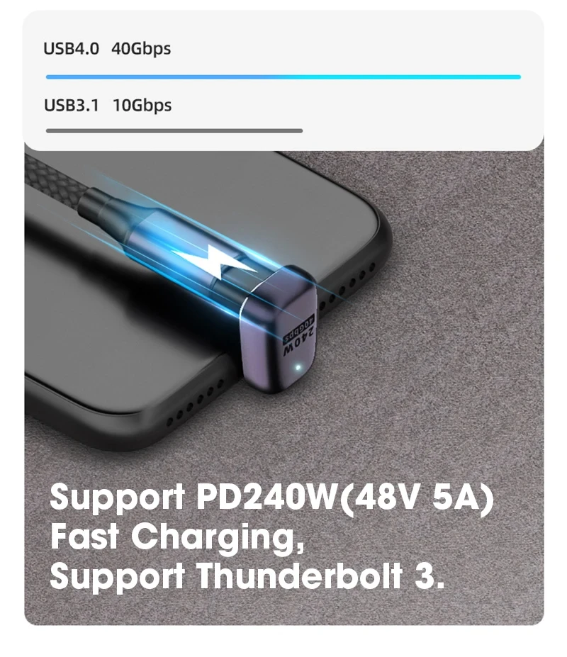 USB Charger Adapter USB 4.0 PD 240W 8K 60Hz Charger Connector 40Gbps High Speed USB C OTG U-Shape Straight Angle Male to Female Adapter Macbook