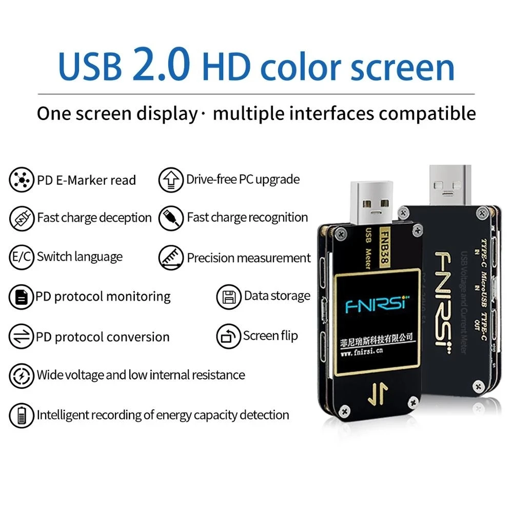 FNIRSI FNB38 전류 및 전압 측정기 USB 테스터 QC4+ PD3.0 2.0 PPS 고속 충전 프로토콜 용량 테스트
