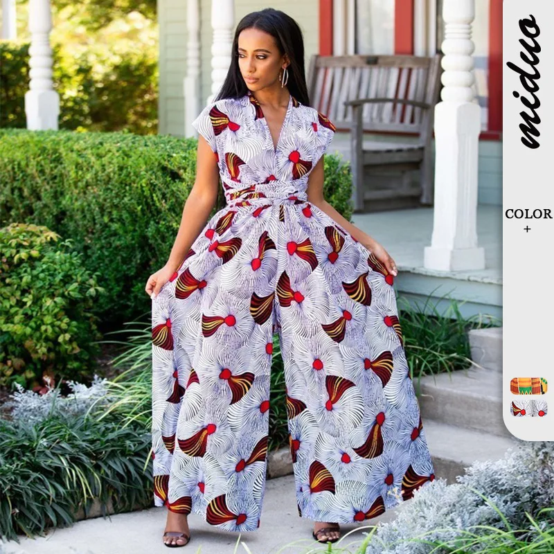 

YKSCO African Dresses Women DIY Bandage Dress Fashion Vintage Print Jumpsuit Long Skirt Party Clothes Various Ways to Wear