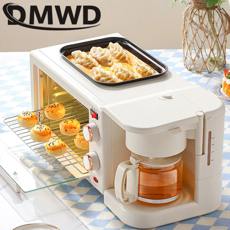 DMWD Breakfast Machine 3IN1 Multifunction Mini Drip Coffee Maker Bread Pizza Oven Frying Pan Toaster Breakfast Making 110V/220V 3