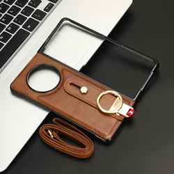 Leather Anti - Slip Phone Case with Wrist Strap and Finger Ring Holder for Tecno Phantom V Fold (Brown)