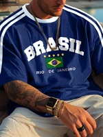 2025 Summer New Five-star Brasil Print T-shirt For Men Short Sleeve O-neck Tees Vintage Casual Sports Mesh Jersey Oversized Tops 2