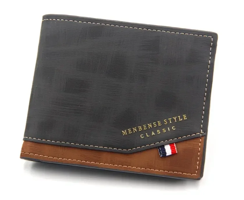 محفظة رجالية جلدية قصيرة بسعة كبيرة متعددة الفتحات مع حامل صور