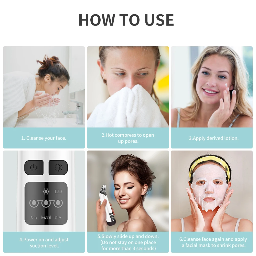 Hot Compress Electric Bubble Blackhead Remover Vacuum Suction Pore Cleaner Facial Tool Deep Clean Acne Pimple Care Extractor 6