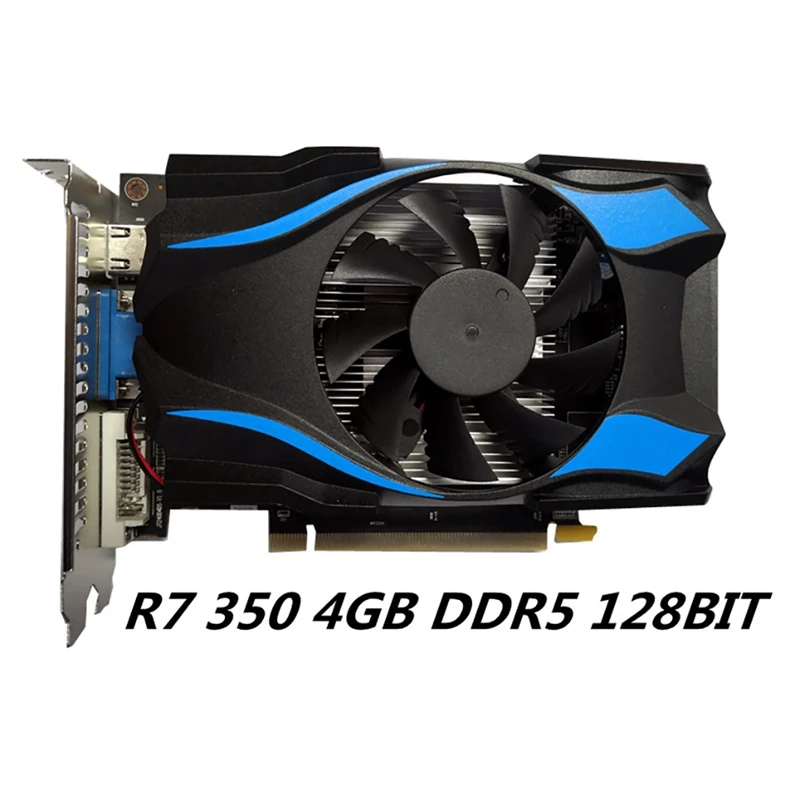 Desktop Computer Graphics Card HD R7 350 2GB 128Bit DDR5 1100Mhz DVI+VGA+HDMI-Compatible Discrete Graphics Card