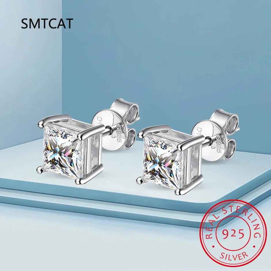 Orecchini A Bottone Con Diamanti Moissanite Taglio Principessa Reale Da 1 Carato Per Le Donne Orecchini In Argento Sterling 100% S925 Per Feste