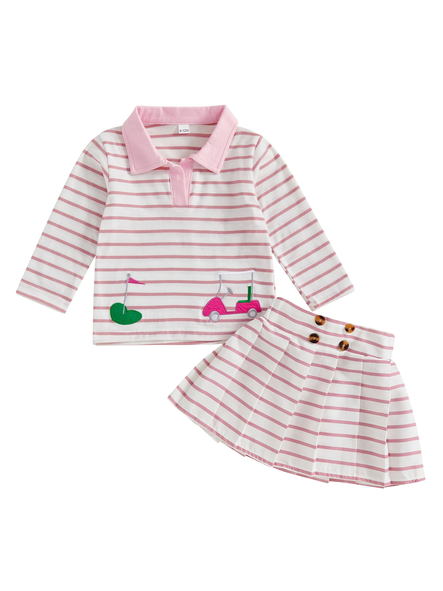 Girls 2-Piece Autumn Ensemble with Embroidered Lapel Collar Top and Pleated Skirt - Stylish Golf Attire for Toddlers Sb2120991baa34e63951fa1640a8ff64du