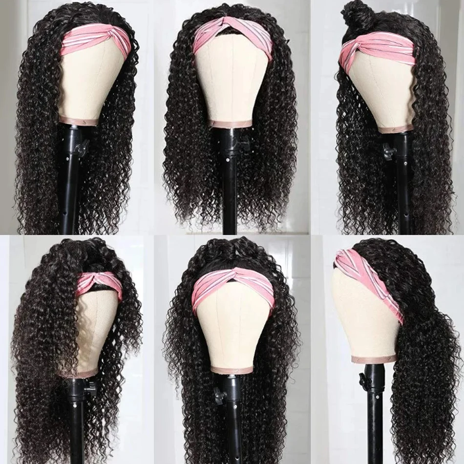 Parrucca con fascia in capelli umani ricci crespi, realizzata a macchina, in capelli umani Remy brasiliani per donna, densità 180%, colore naturale - immagine 5