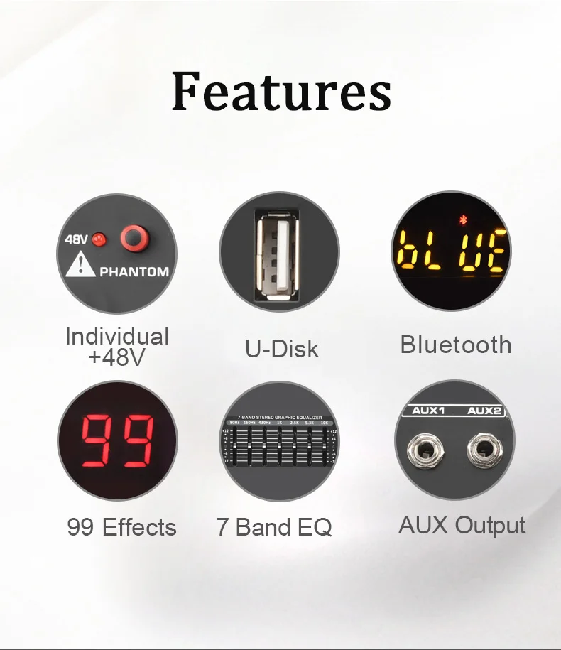 Audio Mixer LOMEHO 6 Channel Mixing Console 99 Effect 7 Band EQ Sound Audio Mixer USB PC Record Bluetooth AUX DJ Controller Table AM-GT6