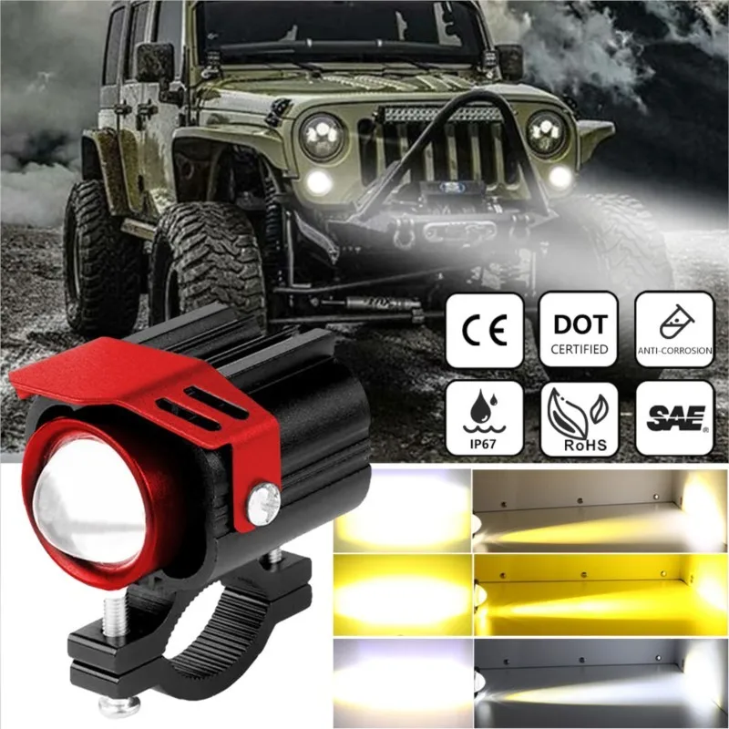 Auxiliary Led Headlights For Motorcycle Fog Lights Long Range 12-80V Dual-Color White/Amber Additional Moto ATV Bike Spotlights