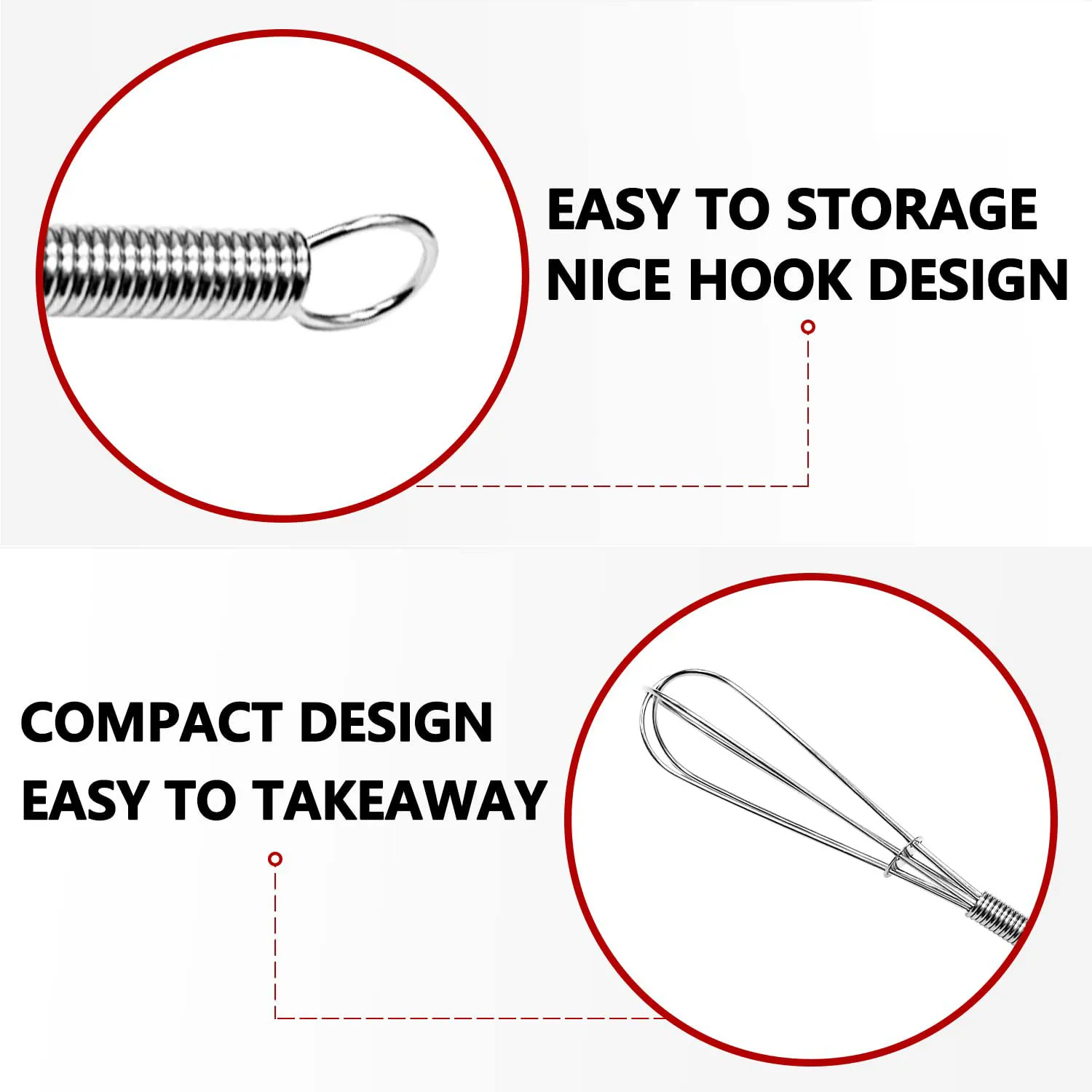 Leeseph Wire Whisks, 5in 7in 8in Stainless Steel Kitchen Mini Whisk & Egg Beater for Cooking, Blending, Beating and Stirring