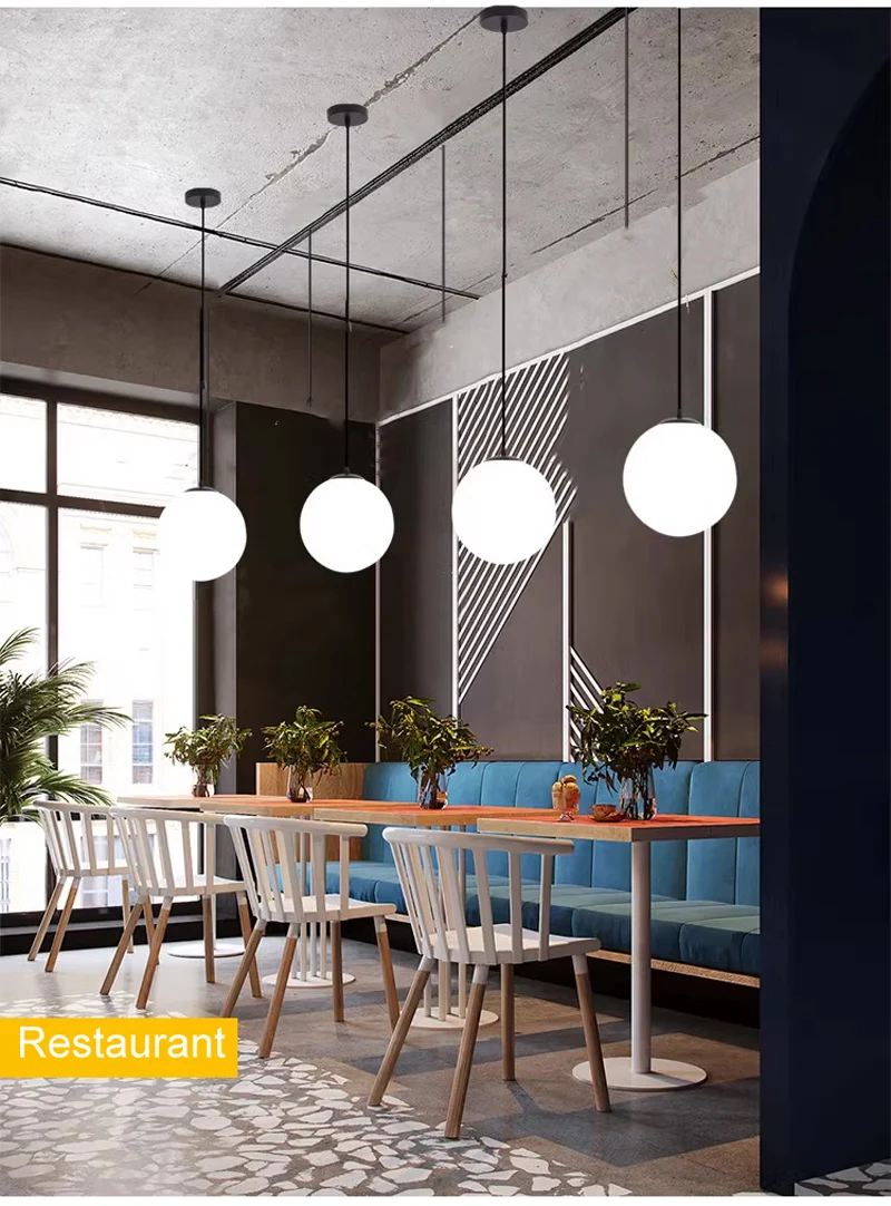Modern LED Round Glass Ball Pendant Light Dining Room Iron Pendant Lamp Ceiling Hanging Light for Living Chandelier Bedroom Lamp