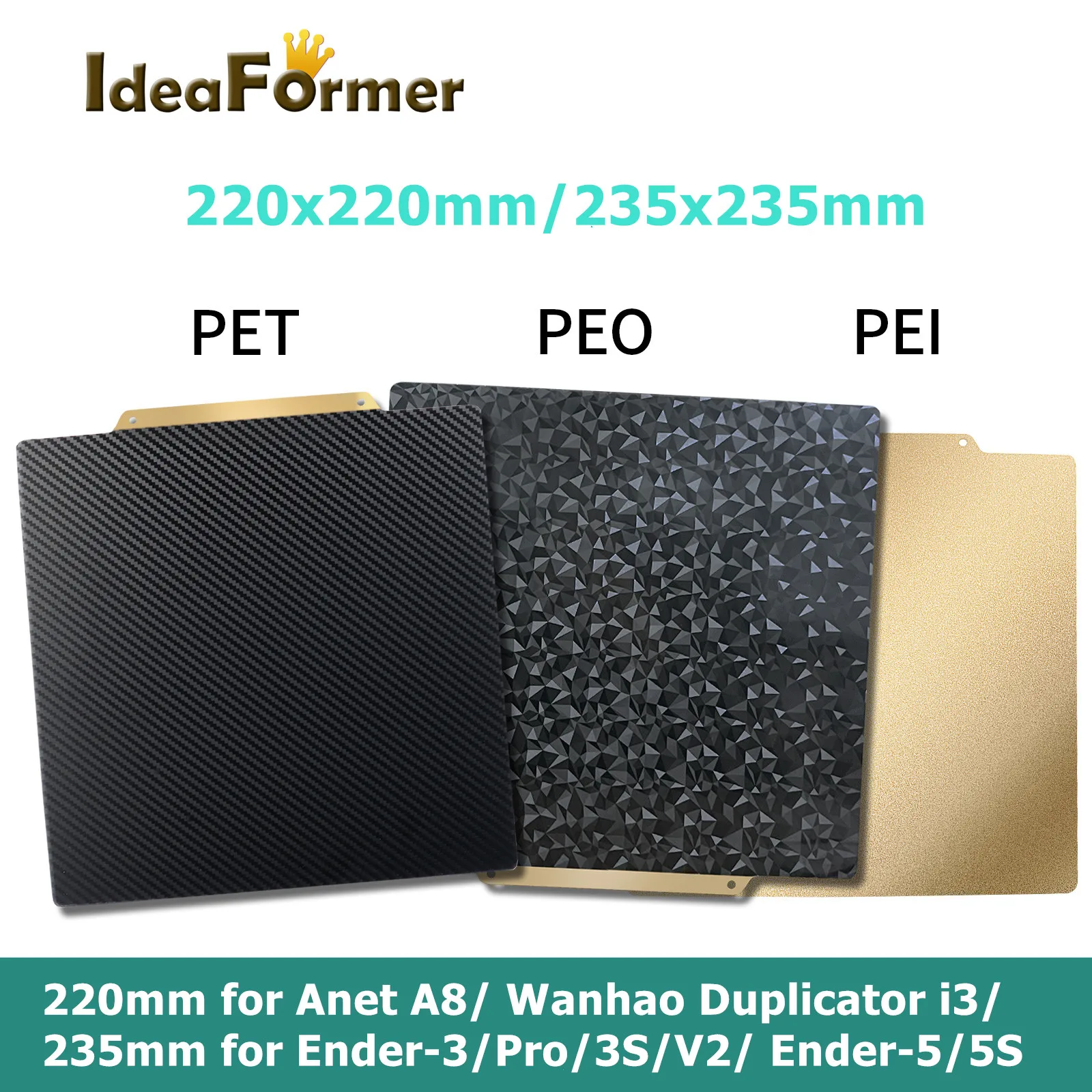 Folha de Aço Mola Magnética para Impressora 3d Lado Duplo Pei Pei Pet Placa de Construção cr 20 Anet a8 Ender 235×235 220×220