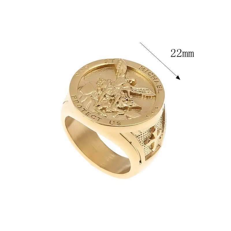 Gold Angel Michael Ring - Stainless Steel Punk Amulet Jewelry