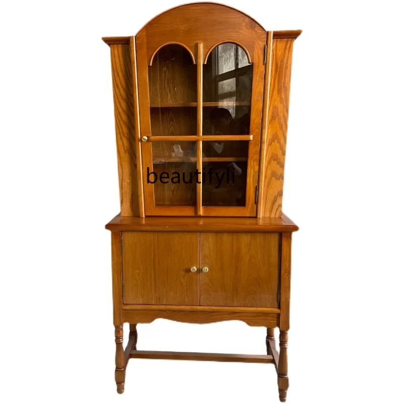 

French Sideboard Cabinet Solid Wood Nostalgic Household Storage Arch with Glass Storage Cabinet furniture