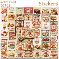 50pcs Retro Food Cake Noodle Stickers Decals For Laptop Scrapbook Suitcase Refrigerator Guitar DIY Cartoon Aesthetic Stickers 2