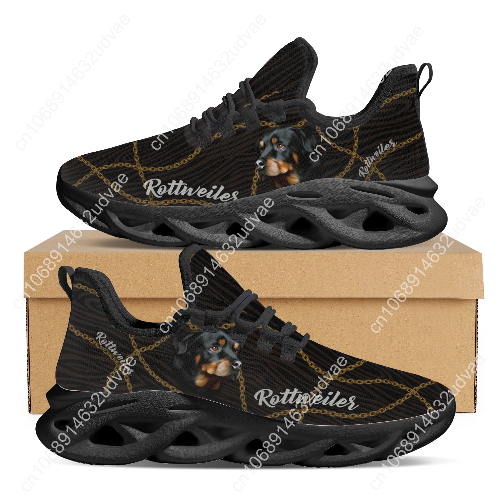 Fashion Rottweiler Gold Chain Design Sneakers Mesh Breathable Outdoor Sport Sneakers Training Shoes Flat Zapatos