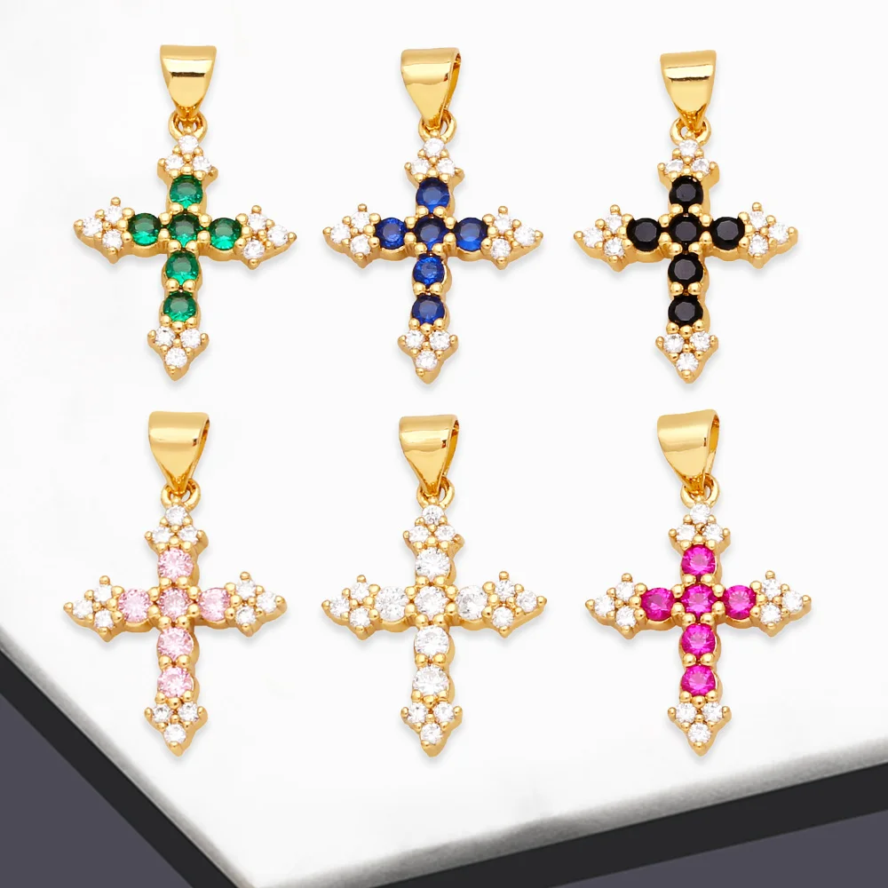 OCESRIO-Mini pendentif croix multicolore pour collier, cuivre, plaqué or, cristal, Nina ifix, femmes, hommes, bijoux, fournitures de direction, pdta947