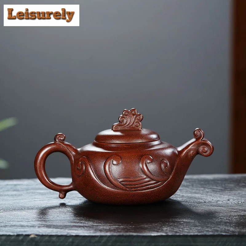 320ml Luxury Yixing Purple Clay Teapot Handmade Sea Wave Flower Ruyi Pot Raw Ore Red Mud Kettle With Filter Chinese Zisha Teaset