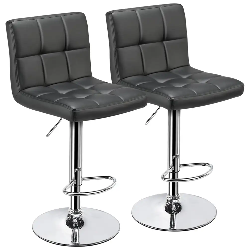

Set of 2 Counter Stools Swivel Adjustable Height Gray Faux Leather Bar Chairs
