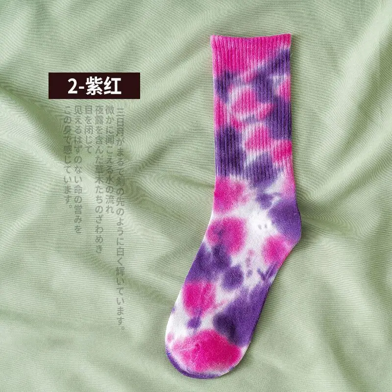 Tie-dye Socks European and American Street Fashion High-top Men and Women Solid Color Cotton Socks Basketball Skateboard Socks