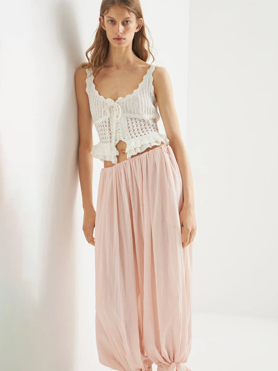 Bornladies Pink Wide Leg Pants Women's New Autumn Drawstring Lantern Style Loose Fit Comfortable Long Trousers