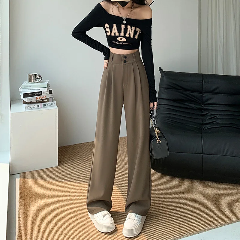 

Elegant Office Straight Pants Women'S 2023 Fashion Loose Full Length Ladies Trousers Casual High Waist Wide Leg Pants For Women