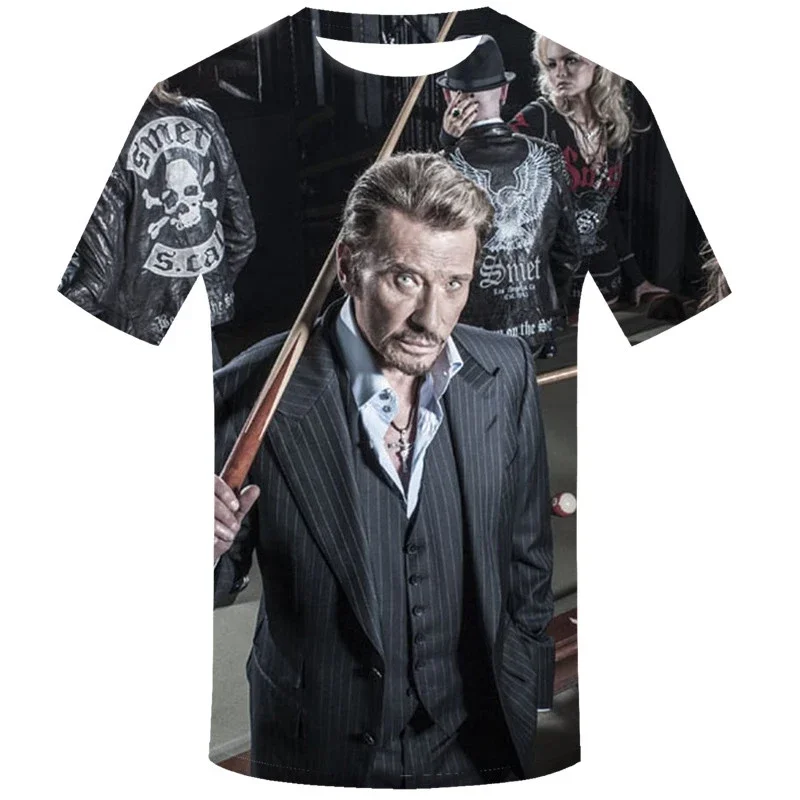 thumbnail image 1 of Camiseta de verano para hombre, cantante Johnny Halladay, estampado 3D, cuello redondo, informal, manga corta, talla grande, moda, 1 of 4
